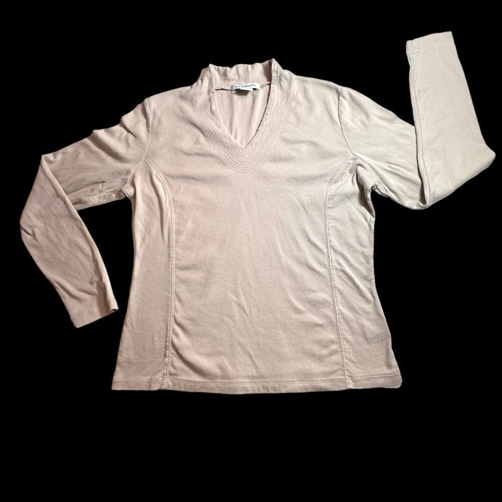 Liz Claiborne Tan Beige V neck long sleeve cotton jersey t shirt Size Medium